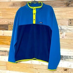 Lands’ End size XL navy, blue, neon yellow quarter snap fleece pullover top